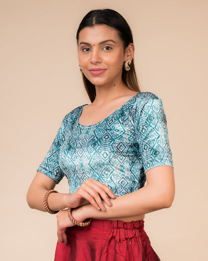 Arkha Velvet Print Classic Round Neck Blouse Stretchable Slip On Blouse