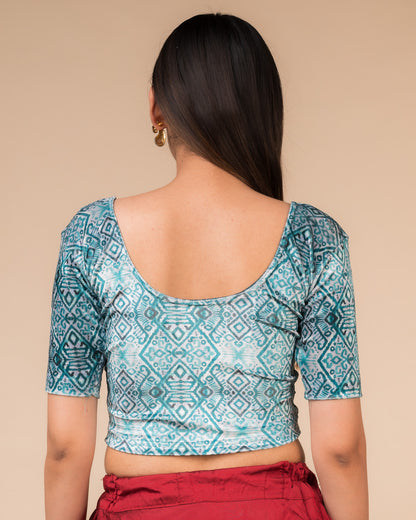 Arkha Velvet Print Classic Round Neck Blouse Stretchable Slip On Blouse