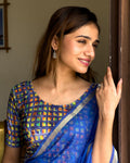 Dunki Velvet Blue Modern Printed Saree Blouse | Stretchable Readymade Blouse