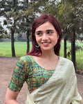 Dunki Velvet Green Grass Textured Blouse | Readymade Traditional Saree Blouse
