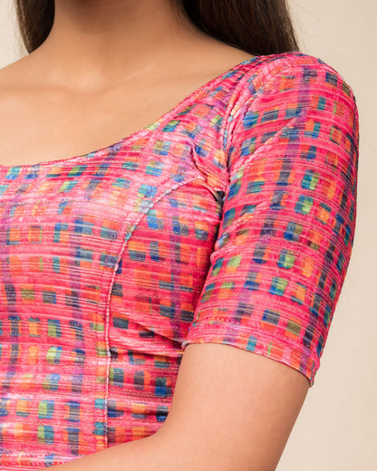 Dunki Print Multicolour Velvet Zari Stripes Stretchable Slip On Blouse