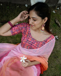 Dunki Velvet Pink Zari Stripes Stretchable Slip On Blouse | Everyday Comfort