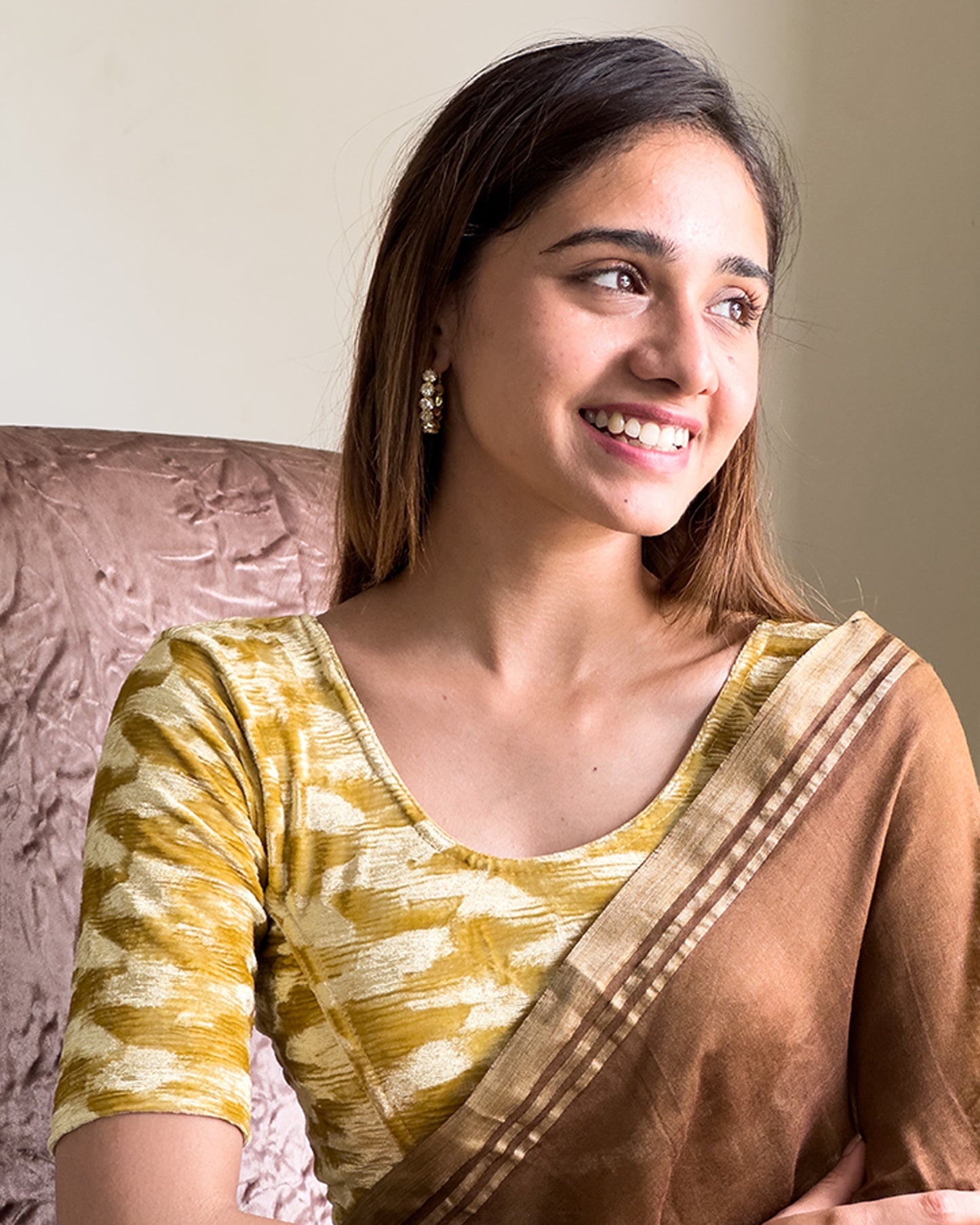Kriti Velvet Pleated Texture Stretchable Slip On Blouse