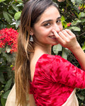 Kriti Red Velvet Stretchable Blouse | Banarasi Silk Saree Party Look