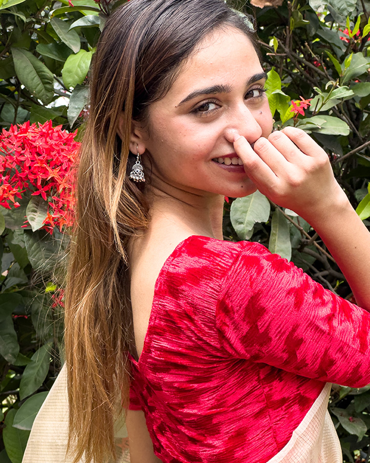 Kriti Velvet Pleated Texture Stretchable Slip On Blouse