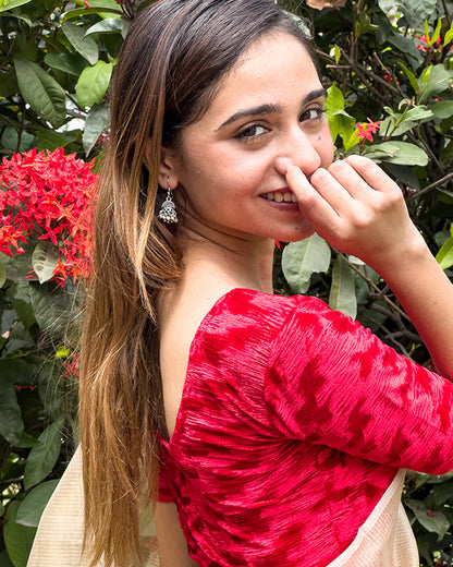 Kriti Velvet Pleated Texture Stretchable Slip On Blouse