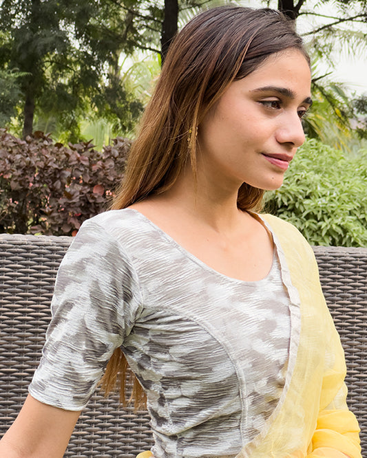 Kriti Velvet Pleated Texture Stretchable Slip On Blouse