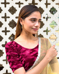 Kriti Velvet Wine Designer Pleated Saree Blouse | Readymade Blouse for Party Wear