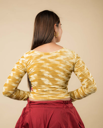 Rear view of the velvet stretchable blouse showcasing the back design.