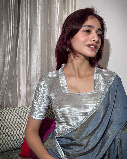 Asha Textured Velvet with a Swarovski embellished Square collar Neckline Stretchable Slip On Blouse