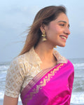 Kalki Jacquard Gold Saree Blouse with Zari Handwork Wedding Readymade Blouse