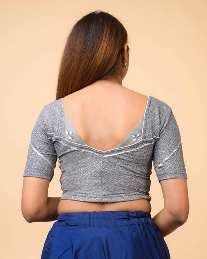 Mira Gray Blue Handwork Designer Blouse
