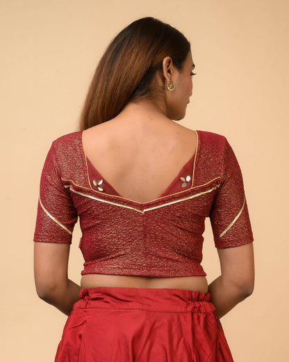 Mira Maroon Tissue Zari Organza Panel Saree Blouse Advi