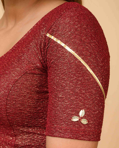Mira Maroon Tissue Zari Organza Panel Saree Blouse Advi