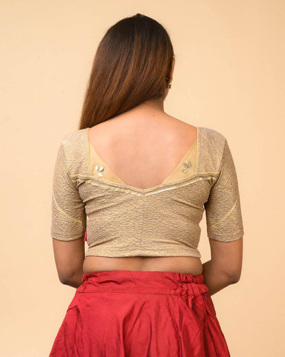 Mira Dark Gold Tissue Zari Organza Panel Saree Blouse Advi