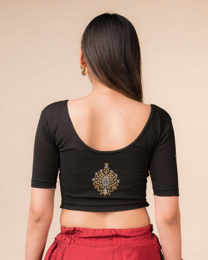 Mirari Black Blouse with Gold Silver Zari Work