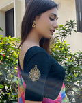 Mirari Bottle Green Blouse with Gold Silver Zari Work