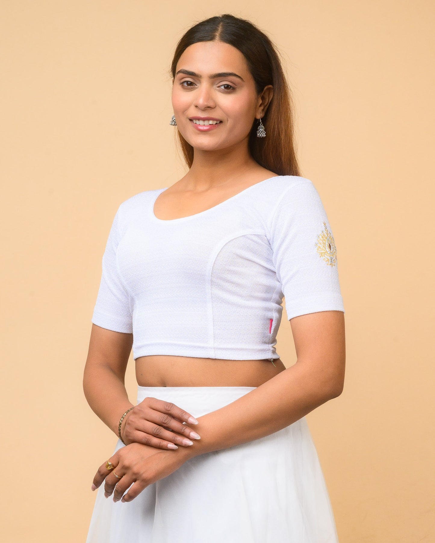 Mirari White Blouse with Gold Silver Zari Work
