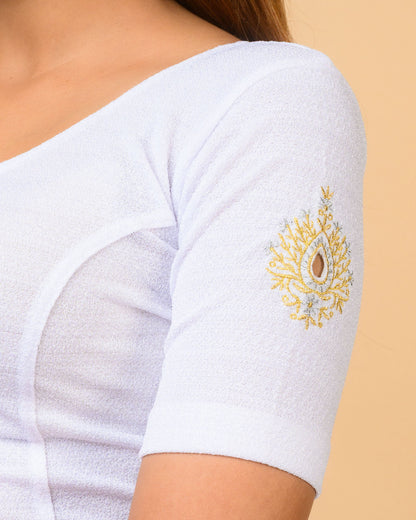 Mirari White Blouse with Gold Silver Zari Work
