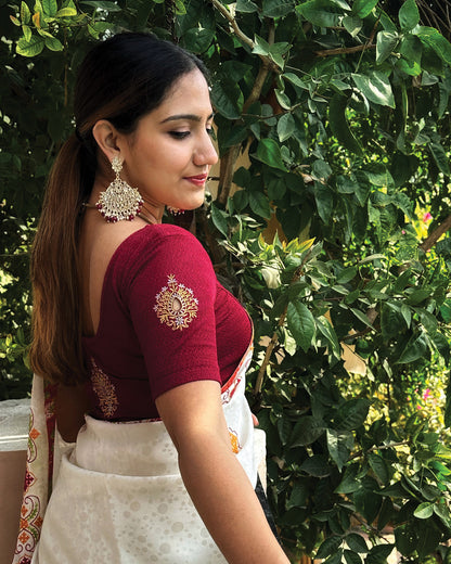 Mirari Maroon Blouse with Gold Silver Zari Work