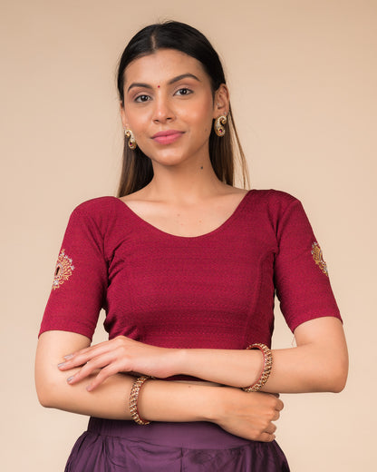 Mirari Maroon Blouse with Gold Silver Zari Work