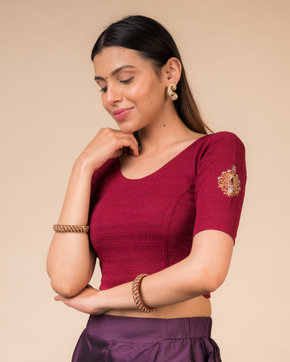 Mirari Maroon Blouse with Gold Silver Zari Work