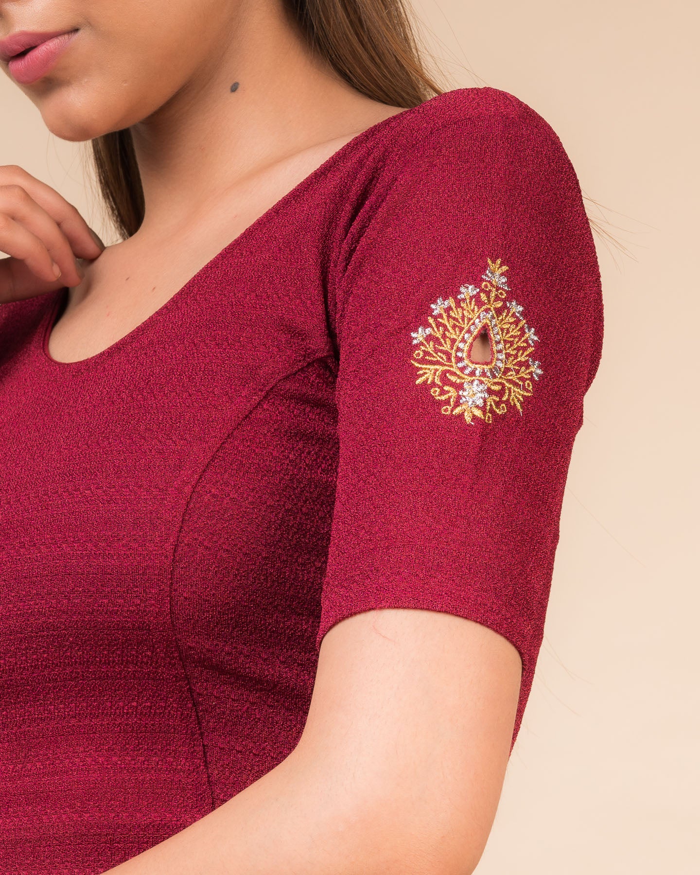Mirari Maroon Blouse with Gold Silver Zari Work