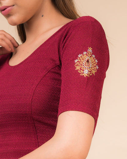 Mirari Maroon Blouse with Gold Silver Zari Work