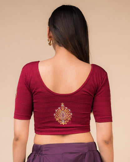 Mirari Maroon Blouse with Gold Silver Zari Work