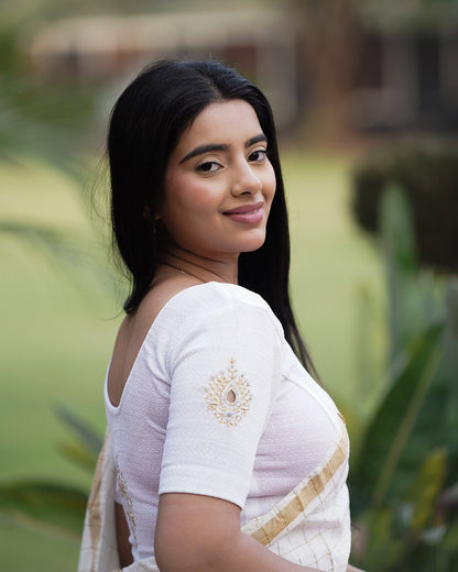 Mirari White Blouse with Gold Silver Zari Work