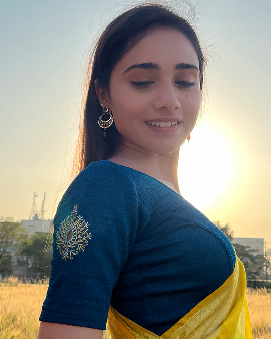 Mirari Peacock Blouse with Gold Silver Zari Work