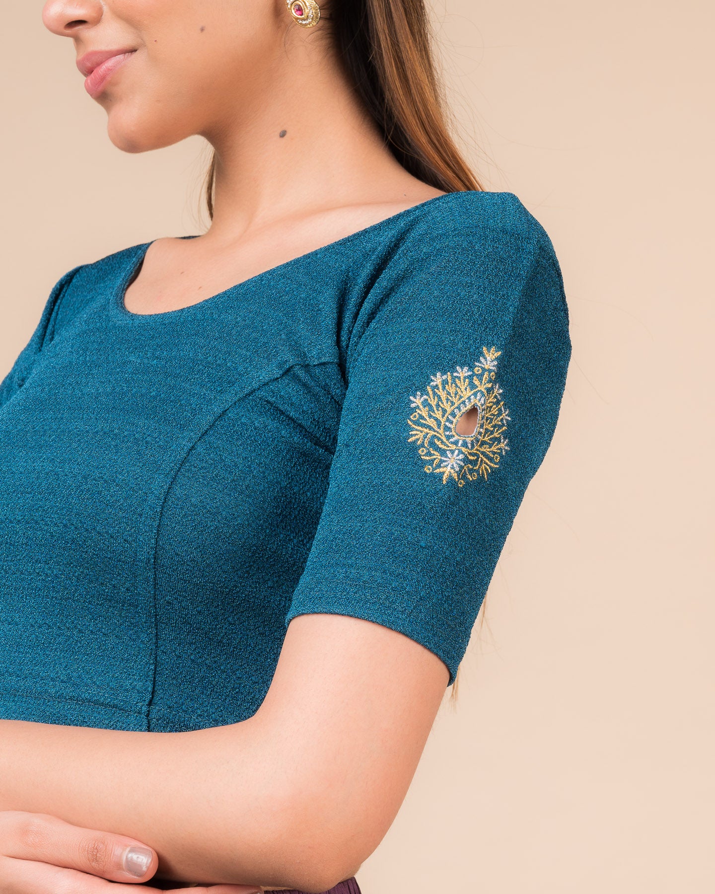Mirari Peacock Blouse with Gold Silver Zari Work