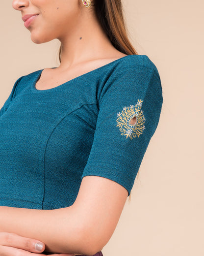 Mirari Peacock Blouse with Gold Silver Zari Work