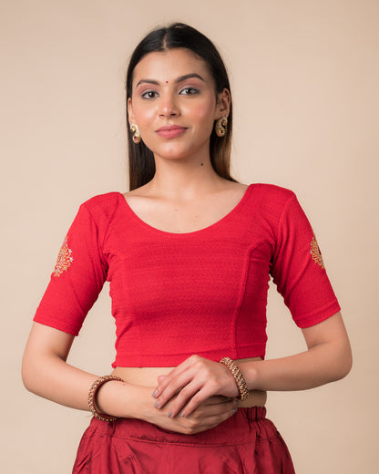 Mirari Red Blouse with Gold Silver Zari Work