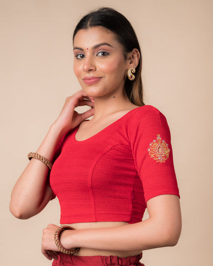Mirari Red Blouse with Gold Silver Zari Work