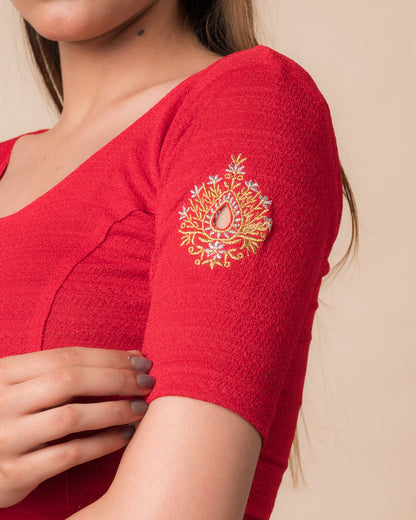 Mirari Red Blouse with Gold Silver Zari Work