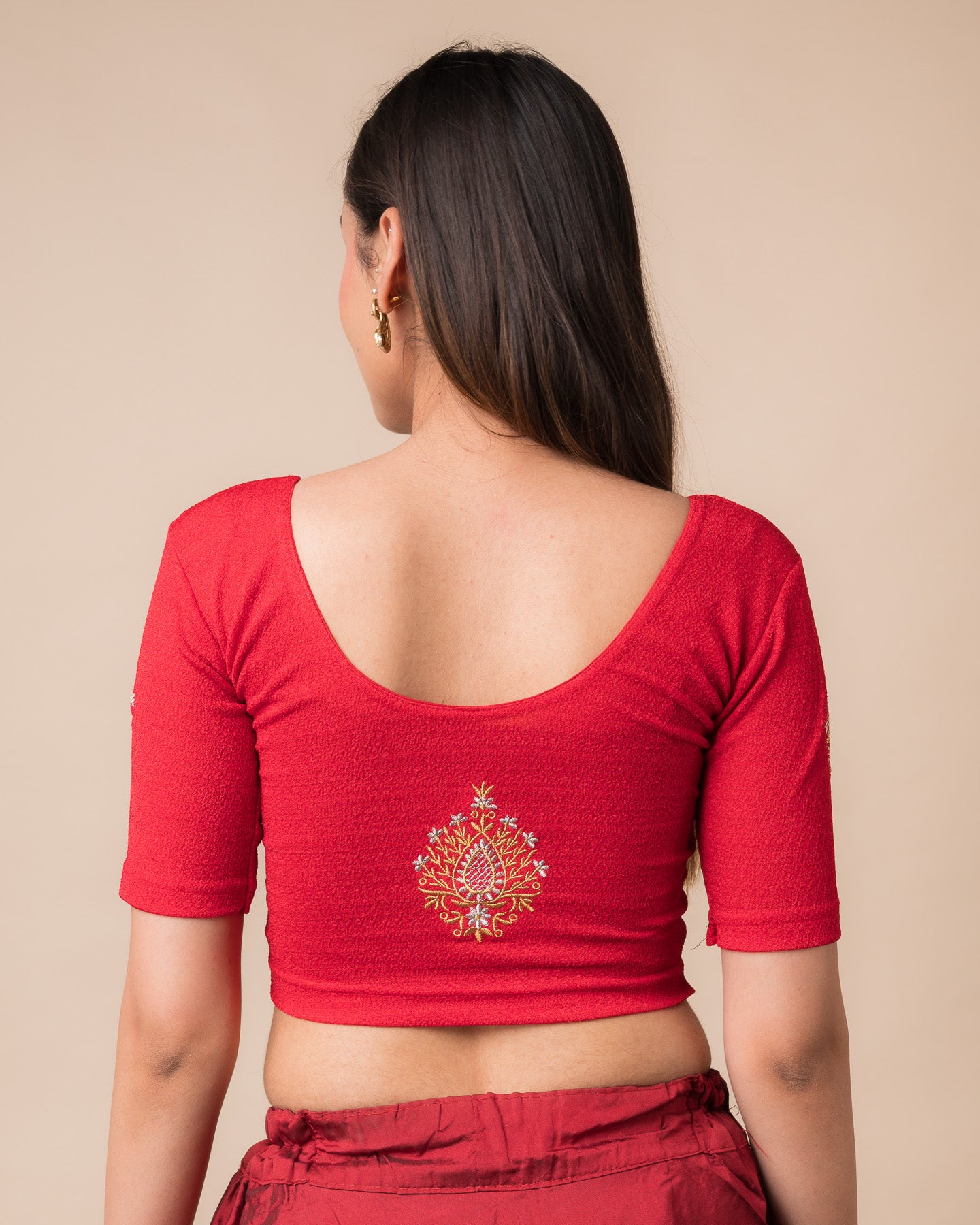 Mirari Red Blouse with Gold Silver Zari Work