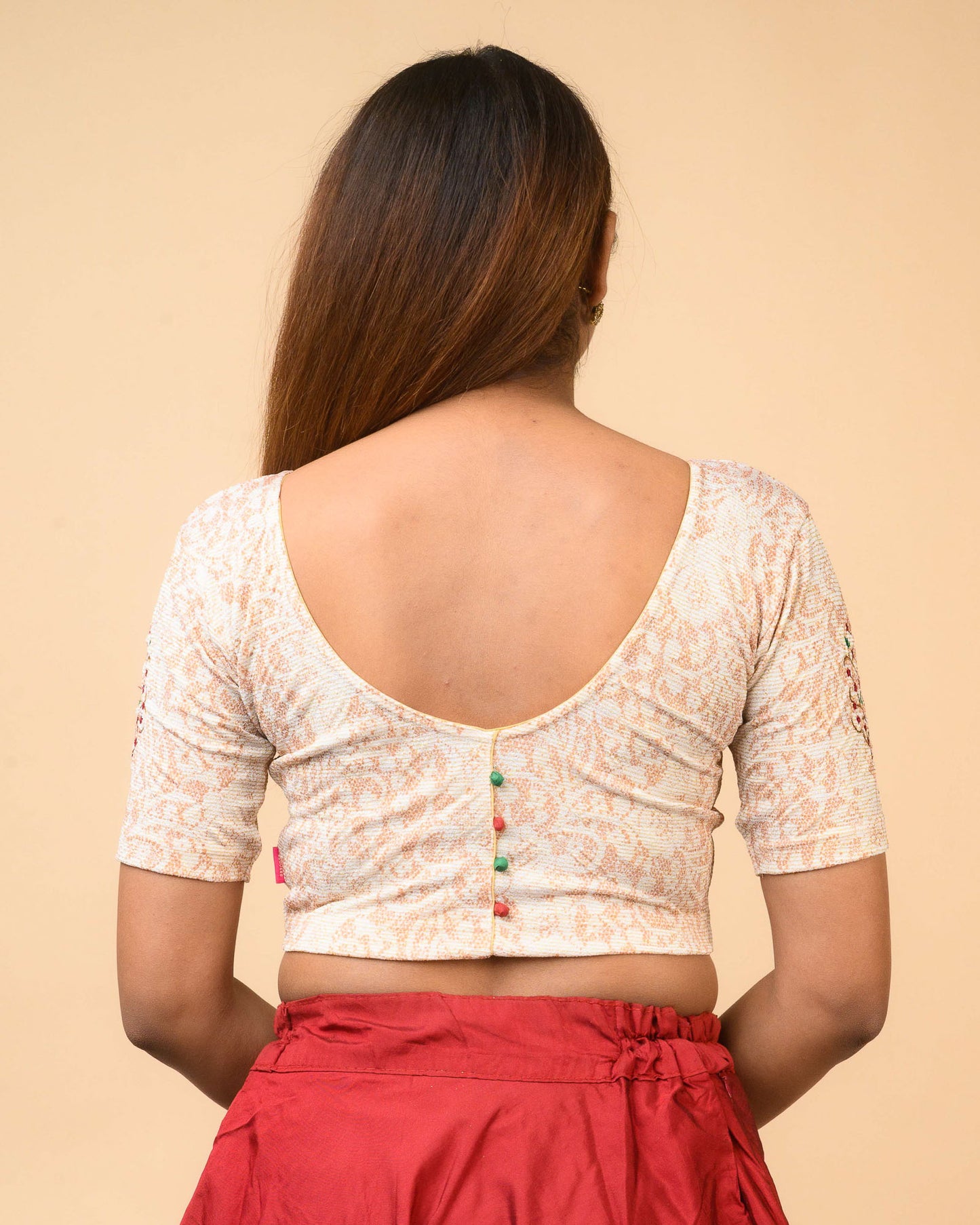 Multani Embroidery Stretchable Blouse Dark Gold