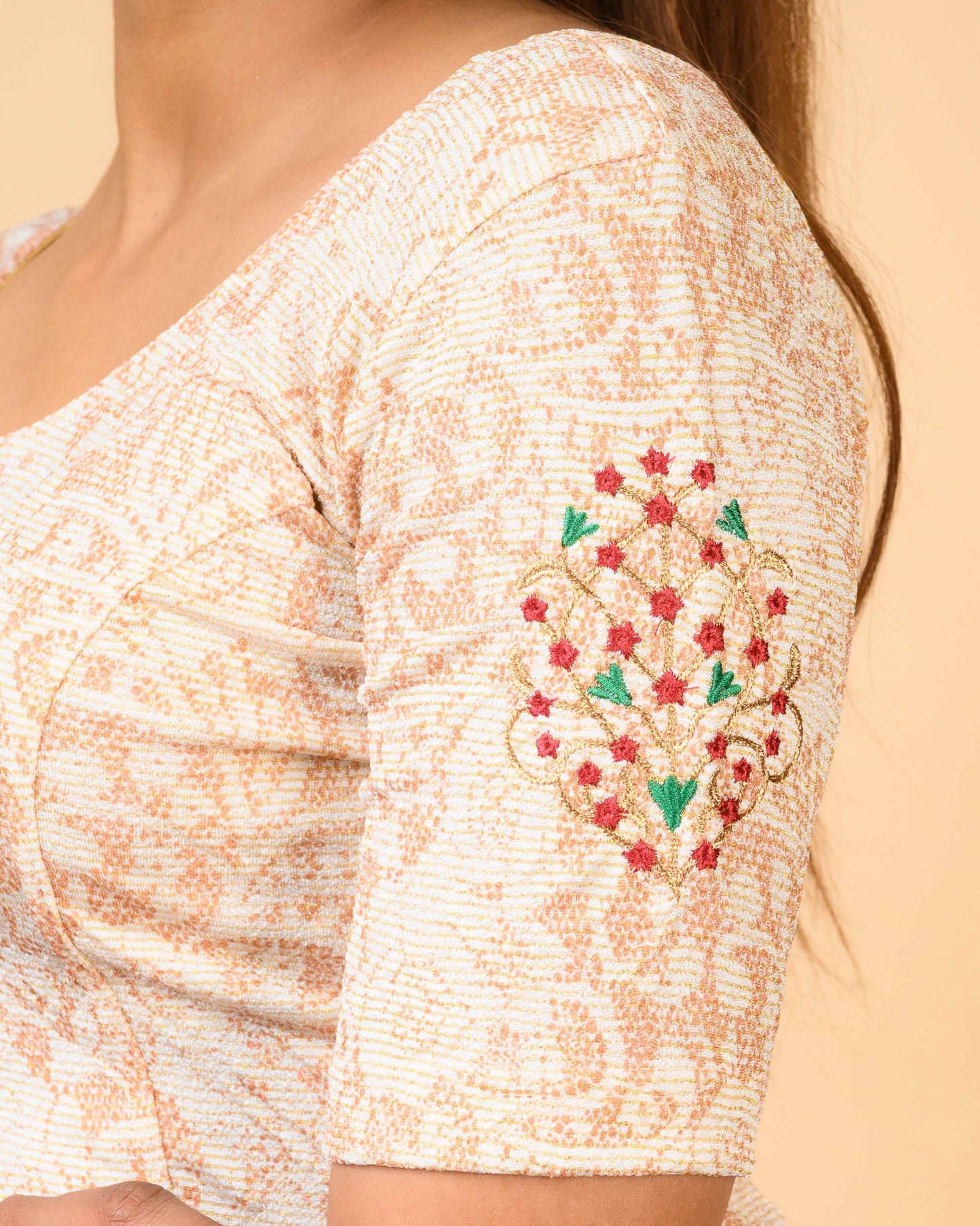 Multani Embroidery Stretchable Blouse Dark Gold