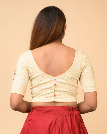 Multani Embroidery Stretchable Blouse Light Gold