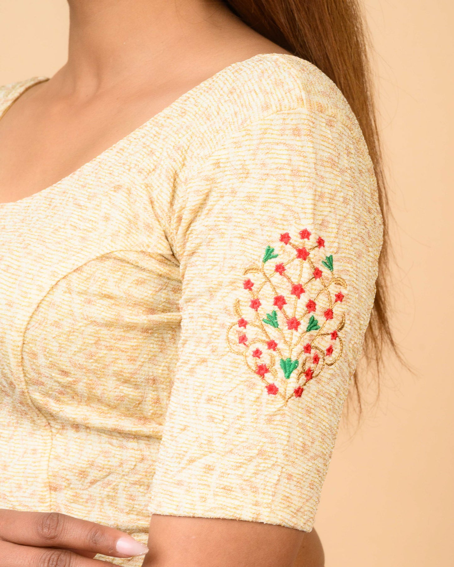 Multani Embroidery Stretchable Blouse Light Gold