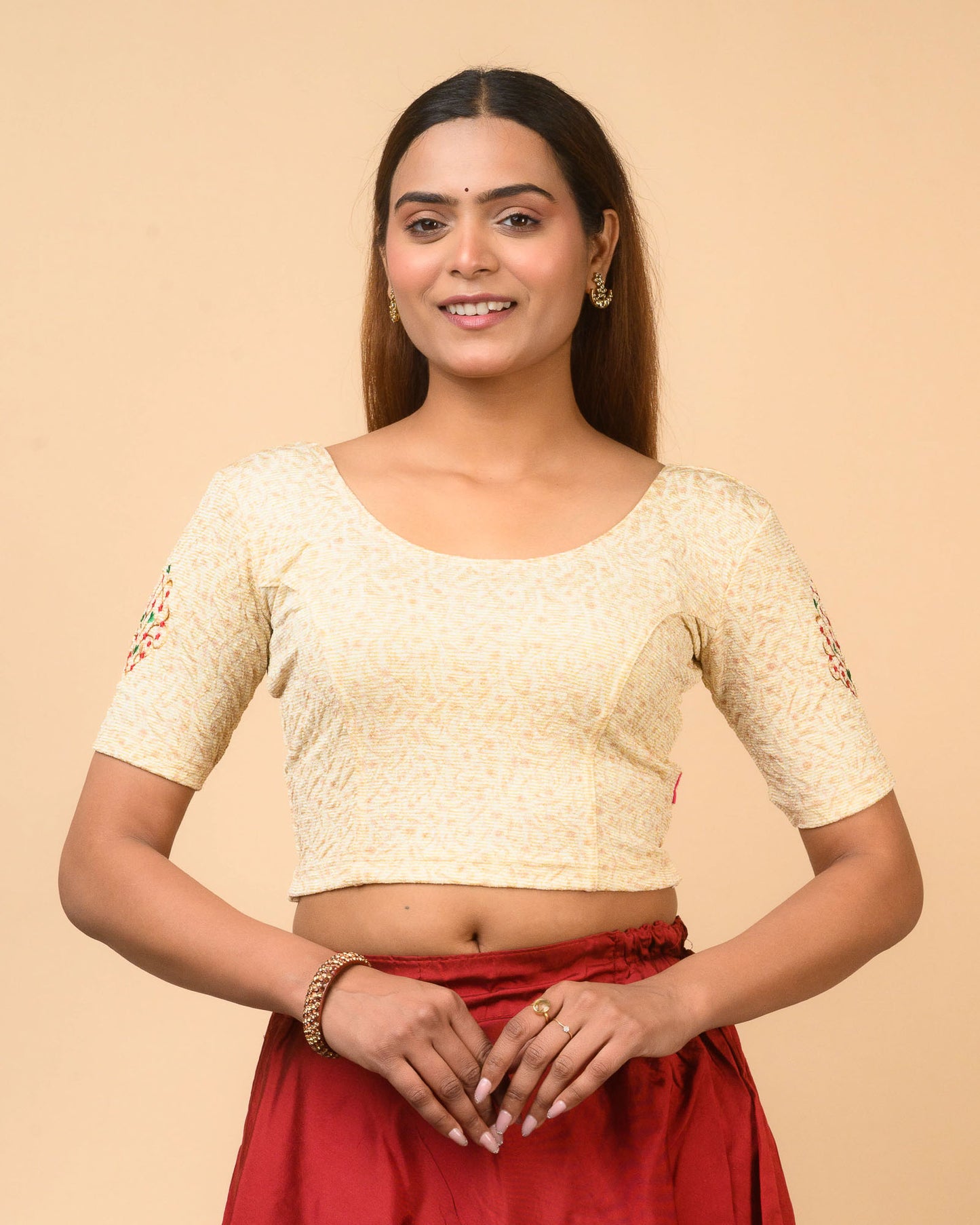 Multani Embroidery Stretchable Blouse Light Gold