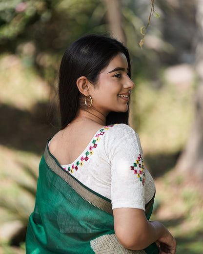 Rabaari Silver Mirror Embroidered Blouse