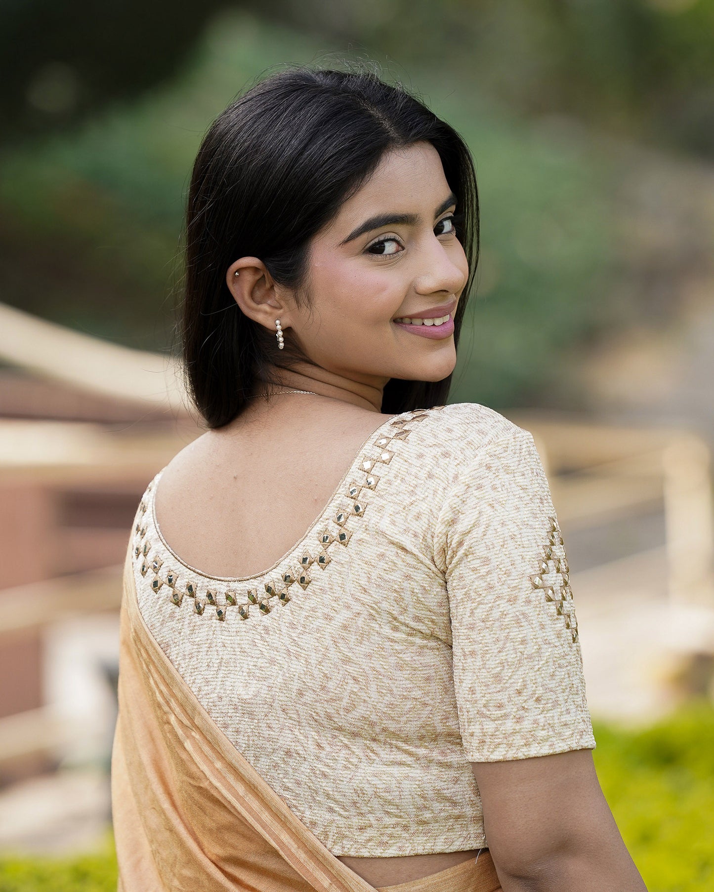 Kanchan Cream Mirror Work Blouse