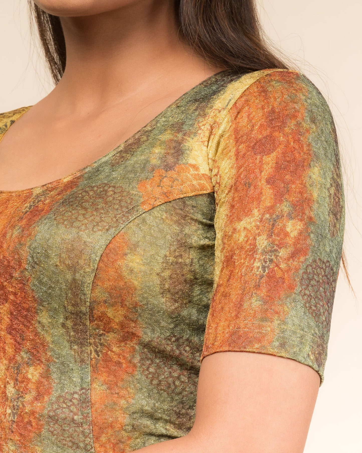 Baawri Green Multicolour Printed Stretchable Saree Blouse Advi