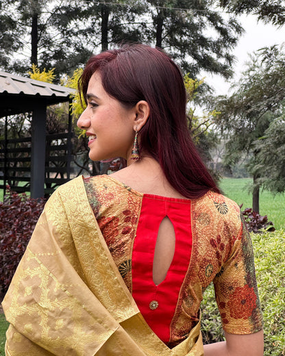 Baawri Red Multicolour Printed Stretchable Saree Blouse Advi