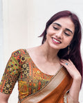 Aaina Jacquard Mustard Blouse with Kutch Print Mirror Work Stretchable Fit | Fusion Wear
