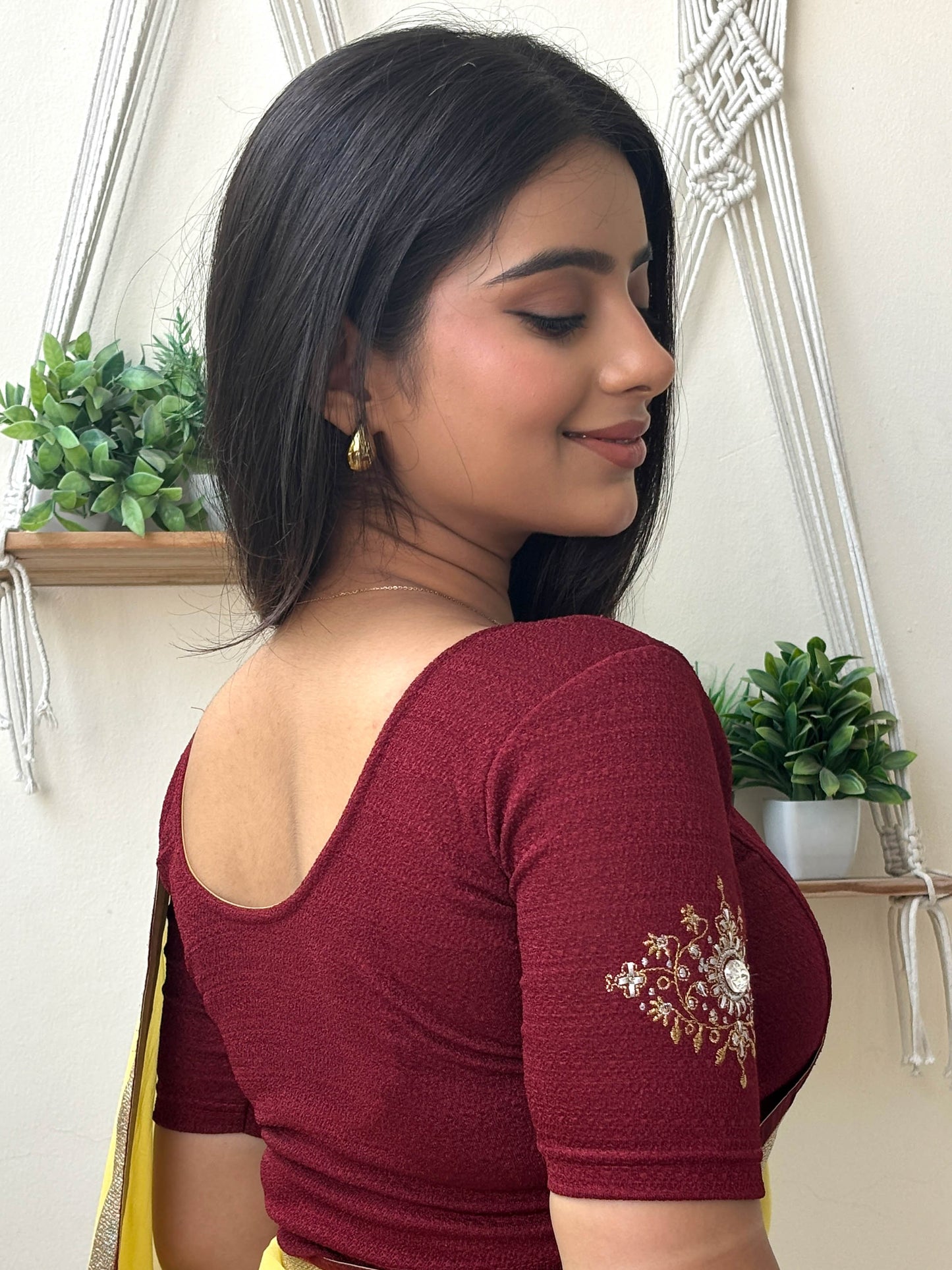 Vajra Maroon Bajuband Embroidery Work Stretchable Saree Blouse – Advi