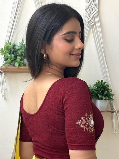 Vajra Maroon Bajuband Embroidery Work Stretchable Saree Blouse – Advi
