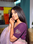 Vajra Purple Bajuband Embroidery Work Stretchable Saree Blouse